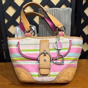 Coach Pink and Tan Striped Tote